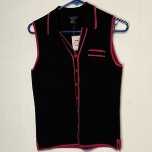 New W/T Evie Sweater Women’s Medium Sleeveless Black Silk Blend Button Down